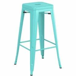 LT&S Alloy Series Lancaster Table & Seating Alloy Series Seafoam Metal Indoor Industrial Cafe Bar Height Stool With Walnut Wood Seat -Lancaster Table & Seating Shop 2432919