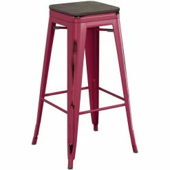LT&S Alloy Series Lancaster Table & Seating Alloy Series Distressed Sangria Stackable Metal Indoor Industrial Barstool With Black Wood Seat -Lancaster Table & Seating Shop 2432920