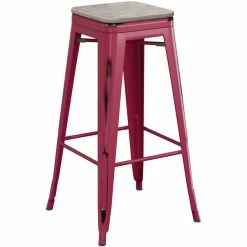 LT&S Alloy Series Lancaster Table & Seating Alloy Series Distressed Sangria Stackable Metal Indoor Industrial Barstool With Gray Wood Seat -Lancaster Table & Seating Shop 2432922