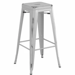 LT&S Alloy Series Lancaster Table & Seating Alloy Series Distressed Silver Stackable Metal Indoor Industrial Barstool With Black Wood Seat -Lancaster Table & Seating Shop 2432950