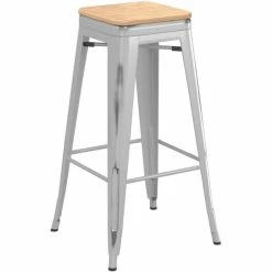 LT&S Alloy Series Lancaster Table & Seating Alloy Series Distressed Silver Stackable Metal Indoor Industrial Barstool With Natural Wood Seat 4 LT&S Alloy Series Lancaster Table & Seating Alloy Series Distressed Silver Stackable Metal Indoor Industrial Barstool With Natural Wood Seat -Lancaster Table & Seating Shop 2432953