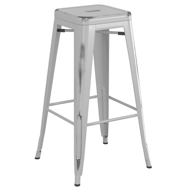LT&S Alloy Series Lancaster Table & Seating Alloy Series Distressed Silver Stackable Metal Indoor Industrial Barstool With Walnut Wood Seat 3 LT&S Alloy Series Lancaster Table & Seating Alloy Series Distressed Silver Stackable Metal Indoor Industrial Barstool With Walnut Wood Seat - Image 3