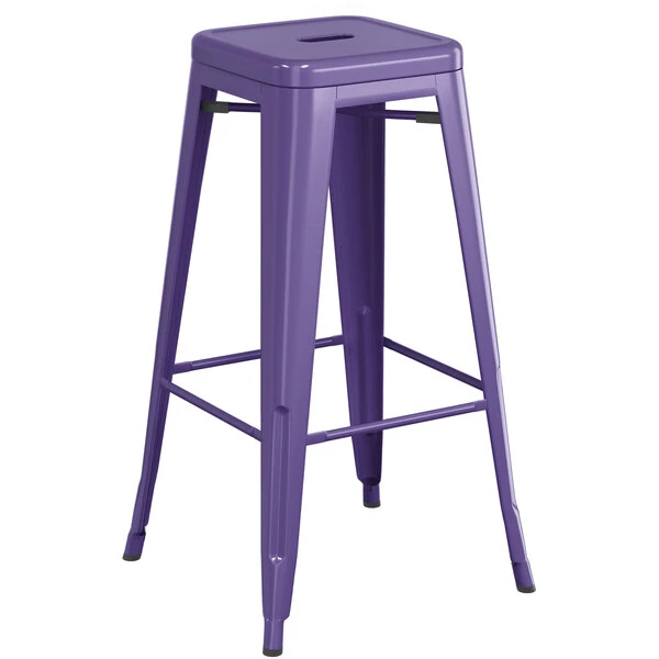 LT&S Alloy Series Lancaster Table & Seating Alloy Series Purple Stackable Metal Indoor Industrial Barstool With Gray Wood Seat 3 LT&S Alloy Series Lancaster Table & Seating Alloy Series Purple Stackable Metal Indoor Industrial Barstool With Gray Wood Seat - Image 3