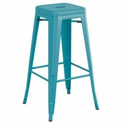LT&S Alloy Series Lancaster Table & Seating Alloy Series Teal Stackable Metal Indoor Industrial Barstool With Gray Wood Seat -Lancaster Table & Seating Shop 2432977
