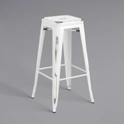 LT&S Alloy Series Lancaster Table & Seating Alloy Series Distressed White Stackable Metal Indoor Industrial Barstool With Natural Wood Seat -Lancaster Table & Seating Shop 2432987