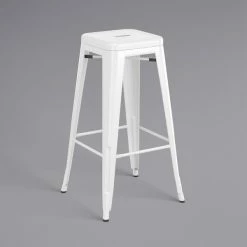 LT&S Alloy Series Lancaster Table & Seating Alloy Series White Stackable Metal Indoor Industrial Barstool With Gray Wood Seat 5 LT&S Alloy Series Lancaster Table & Seating Alloy Series White Stackable Metal Indoor Industrial Barstool With Gray Wood Seat -Lancaster Table & Seating Shop 2432993