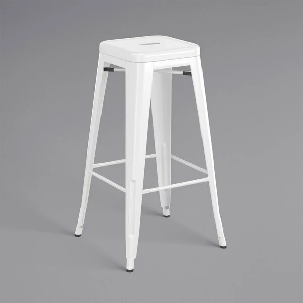 LT&S Alloy Series Lancaster Table & Seating Alloy Series White Metal Indoor Industrial Cafe Bar Height Stool With Walnut Wood Seat 3 LT&S Alloy Series Lancaster Table & Seating Alloy Series White Metal Indoor Industrial Cafe Bar Height Stool With Walnut Wood Seat - Image 3