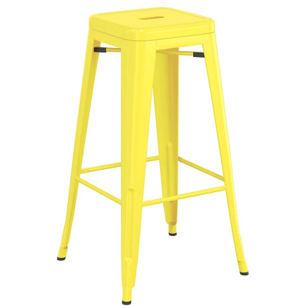 LT&S Alloy Series Lancaster Table & Seating Alloy Series Yellow Stackable Metal Indoor Industrial Barstool With Gray Wood Seat 3 LT&S Alloy Series Lancaster Table & Seating Alloy Series Yellow Stackable Metal Indoor Industrial Barstool With Gray Wood Seat - Image 3
