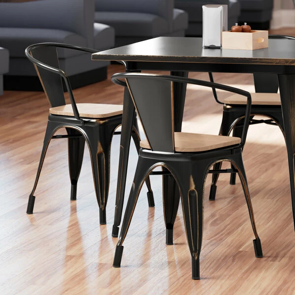 LT&S Alloy Series Lancaster Table & Seating Alloy Series Distressed Copper Metal Indoor Industrial Cafe Arm Chair With Natural Wooden Seat 1 LT&S Alloy Series Lancaster Table & Seating Alloy Series Distressed Copper Metal Indoor Industrial Cafe Arm Chair With Natural Wooden Seat