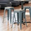 LT&S Alloy Series Lancaster Table & Seating Alloy Series Charcoal Metal Indoor Industrial Cafe Counter Height Stool With Gray Wood Seat