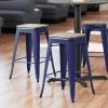 LT&S Alloy Series Lancaster Table & Seating Alloy Series Navy Metal Indoor Industrial Cafe Counter Height Stool With Gray Wood Seat