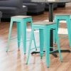 LT&S Alloy Series Lancaster Table & Seating Alloy Series Seafoam Metal Indoor Industrial Cafe Counter Height Stool With Gray Wood Seat