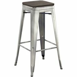 LT&S Alloy Series Lancaster Table & Seating Alloy Series Clear Coated Metal Indoor Industrial Cafe Bar Height Stool With Black Wood Seat -Lancaster Table & Seating Shop 2433188