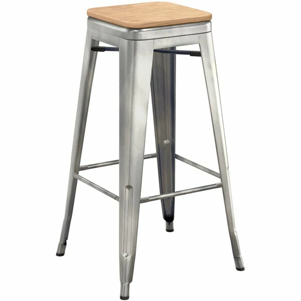 LT&S Alloy Series Lancaster Table & Seating Alloy Series Clear Coated Metal Indoor Industrial Cafe Bar Height Stool With Natural Wood Seat 2 LT&S Alloy Series Lancaster Table & Seating Alloy Series Clear Coated Metal Indoor Industrial Cafe Bar Height Stool With Natural Wood Seat - Image 2
