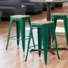 LT&S Alloy Series Lancaster Table & Seating Alloy Series Emerald Metal Indoor Industrial Cafe Counter Height Stool With Natural Wood Seat