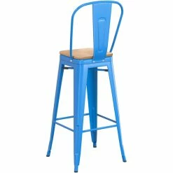 LT&S Alloy Series Lancaster Table & Seating Alloy Series Blue Metal Indoor Industrial Cafe Bar Height Stool With Vertical Slat Back And Natural Wood Seat -Lancaster Table & Seating Shop 2435589