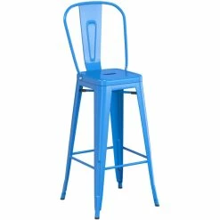 LT&S Alloy Series Lancaster Table & Seating Alloy Series Blue Metal Indoor Industrial Cafe Bar Height Stool With Vertical Slat Back And Walnut Wood Seat -Lancaster Table & Seating Shop 2435593