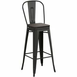 LT&S Alloy Series Lancaster Table & Seating Alloy Series Black Metal Indoor Industrial Cafe Bar Height Stool With Vertical Slat Back And Black Wood Seat -Lancaster Table & Seating Shop 2435644