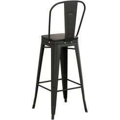 LT&S Alloy Series Lancaster Table & Seating Alloy Series Black Metal Indoor Industrial Cafe Bar Height Stool With Vertical Slat Back And Black Wood Seat -Lancaster Table & Seating Shop 2435645