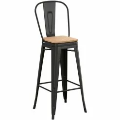 LT&S Alloy Series Lancaster Table & Seating Alloy Series Black Metal Indoor Industrial Cafe Bar Height Stool With Vertical Slat Back And Natural Wood Seat -Lancaster Table & Seating Shop 2435650