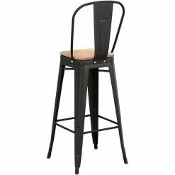 LT&S Alloy Series Lancaster Table & Seating Alloy Series Black Metal Indoor Industrial Cafe Bar Height Stool With Vertical Slat Back And Natural Wood Seat -Lancaster Table & Seating Shop 2435651