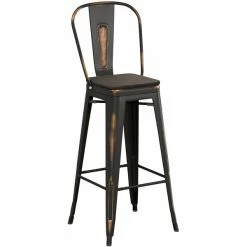 LT&S Alloy Series Lancaster Table & Seating Alloy Series Distressed Copper Metal Indoor Industrial Cafe Bar Height Stool With Vertical Slat Back And Black Wood Seat -Lancaster Table & Seating Shop 2435657