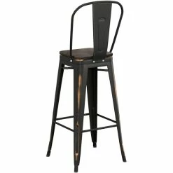LT&S Alloy Series Lancaster Table & Seating Alloy Series Distressed Copper Metal Indoor Industrial Cafe Bar Height Stool With Vertical Slat Back And Black Wood Seat -Lancaster Table & Seating Shop 2435660