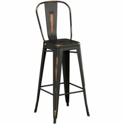 LT&S Alloy Series Lancaster Table & Seating Alloy Series Distressed Copper Metal Indoor Industrial Cafe Bar Height Stool With Vertical Slat Back And Black Wood Seat -Lancaster Table & Seating Shop 2435661