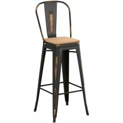 LT&S Alloy Series Lancaster Table & Seating Alloy Series Distressed Copper Metal Indoor Industrial Cafe Bar Height Stool With Vertical Slat Back And Natural Wood Seat -Lancaster Table & Seating Shop 2435662