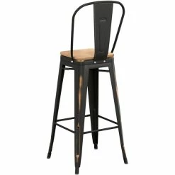 LT&S Alloy Series Lancaster Table & Seating Alloy Series Distressed Copper Metal Indoor Industrial Cafe Bar Height Stool With Vertical Slat Back And Natural Wood Seat -Lancaster Table & Seating Shop 2435663