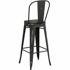 LT&S Alloy Series Lancaster Table & Seating Alloy Series Distressed Black Metal Indoor Industrial Cafe Bar Height Stool With Vertical Slat Back And Black Wood Seat -Lancaster Table & Seating Shop 2435945