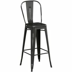 LT&S Alloy Series Lancaster Table & Seating Alloy Series Distressed Black Metal Indoor Industrial Cafe Bar Height Stool With Vertical Slat Back And Black Wood Seat -Lancaster Table & Seating Shop 2435946