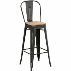 LT&S Alloy Series Lancaster Table & Seating Alloy Series Distressed Black Metal Indoor Industrial Cafe Bar Height Stool With Vertical Slat Back And Natural Wood Seat -Lancaster Table & Seating Shop 2435950