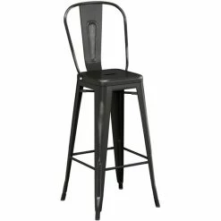 LT&S Alloy Series Lancaster Table & Seating Alloy Series Distressed Black Metal Indoor Industrial Cafe Bar Height Stool With Vertical Slat Back And Walnut Wood Seat -Lancaster Table & Seating Shop 2435955