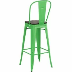 LT&S Alloy Series Lancaster Table & Seating Alloy Series Green Metal Indoor Industrial Cafe Bar Height Stool With Vertical Slat Back And Black Wood Seat -Lancaster Table & Seating Shop 2435972