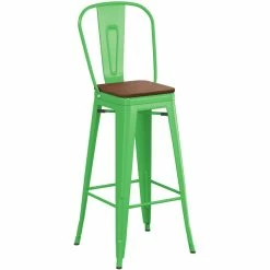LT&S Alloy Series Lancaster Table & Seating Alloy Series Green Metal Indoor Industrial Cafe Bar Height Stool With Vertical Slat Back And Walnut Wood Seat -Lancaster Table & Seating Shop 2435977