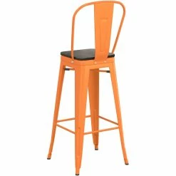 LT&S Alloy Series Lancaster Table & Seating Alloy Series Orange Metal Indoor Industrial Cafe Bar Height Stool With Vertical Slat Back And Black Wood Seat -Lancaster Table & Seating Shop 2436004