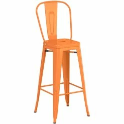 LT&S Alloy Series Lancaster Table & Seating Alloy Series Orange Metal Indoor Industrial Cafe Bar Height Stool With Vertical Slat Back And Walnut Wood Seat -Lancaster Table & Seating Shop 2436011