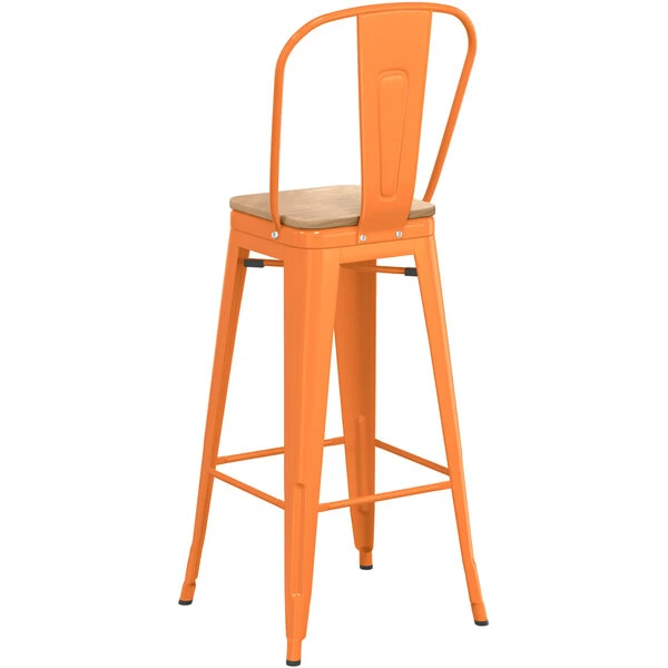 LT&S Alloy Series Lancaster Table & Seating Alloy Series Orange Metal Indoor Industrial Cafe Bar Height Stool With Vertical Slat Back And Natural Wood Seat 3 LT&S Alloy Series Lancaster Table & Seating Alloy Series Orange Metal Indoor Industrial Cafe Bar Height Stool With Vertical Slat Back And Natural Wood Seat - Image 3