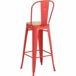 LT&S Alloy Series Lancaster Table & Seating Alloy Series Red Metal Indoor Industrial Cafe Bar Height Stool With Vertical Slat Back And Natural Wood Seat -Lancaster Table & Seating Shop 2436057