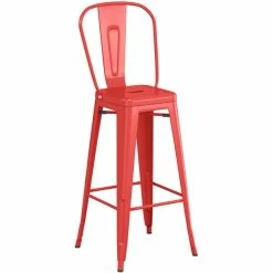 LT&S Alloy Series Lancaster Table & Seating Alloy Series Red Metal Indoor Industrial Cafe Bar Height Stool With Vertical Slat Back And Natural Wood Seat -Lancaster Table & Seating Shop 2436058