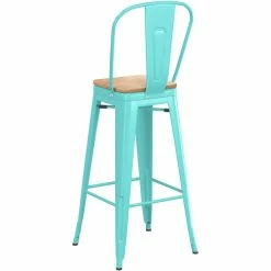 LT&S Alloy Series Lancaster Table & Seating Alloy Series Seafoam Metal Indoor Industrial Cafe Bar Height Stool With Vertical Slat Back And Natural Wood Seat -Lancaster Table & Seating Shop 2436087