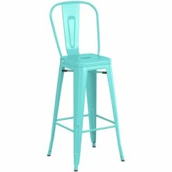 LT&S Alloy Series Lancaster Table & Seating Alloy Series Seafoam Metal Indoor Industrial Cafe Bar Height Stool With Vertical Slat Back And Natural Wood Seat -Lancaster Table & Seating Shop 2436088