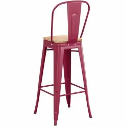 LT&S Alloy Series Lancaster Table & Seating Alloy Series Sangria Metal Indoor Industrial Cafe Bar Height Stool With Vertical Slat Back And Natural Wood Seat -Lancaster Table & Seating Shop 2436105