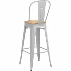 LT&S Alloy Series Lancaster Table & Seating Alloy Series Silver Metal Indoor Industrial Cafe Bar Height Stool With Vertical Slat Back And Natural Wood Seat -Lancaster Table & Seating Shop 2436120