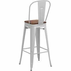 LT&S Alloy Series Lancaster Table & Seating Alloy Series Silver Metal Indoor Industrial Cafe Bar Height Stool With Vertical Slat Back And Walnut Wood Seat -Lancaster Table & Seating Shop 2436123