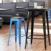 LT&S Alloy Series Lancaster Table & Seating Alloy Series Distressed Blue Stackable Metal Indoor Industrial Barstool With Black Wood Seat