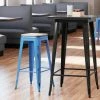 LT&S Alloy Series Lancaster Table & Seating Alloy Series Distressed Blue Stackable Metal Indoor Industrial Barstool With Gray Wood Seat
