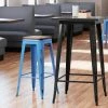 LT&S Alloy Series Lancaster Table & Seating Alloy Series Distressed Blue Stackable Metal Indoor Industrial Barstool With Walnut Wood Seat
