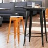 LT&S Alloy Series Lancaster Table & Seating Alloy Series Distressed Orange Stackable Metal Indoor Industrial Barstool With Gray Wood Seat